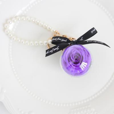 China Ideal Pendant Accessories For Your Keys Preserved Rose Pearl Keychain Forever Flowers Hanging Ornaments Romantic Gift for sale