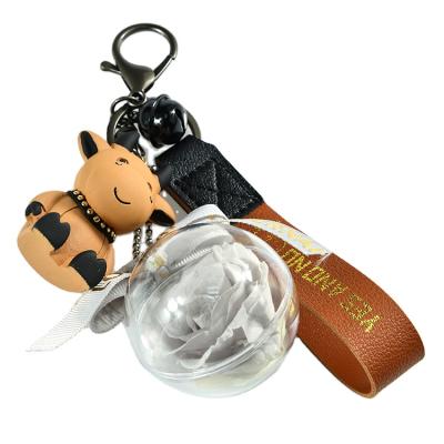 China Key Chain Cute Doll Acrylic Dry Preserved Rose Eternal Flowers Keychain For Gift 22*8*5 for sale