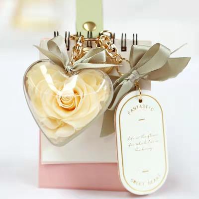 China Wholesale Handmade Crafts Preserved Rose Eternal Flowers Key Chain For Christmas Valentine's Day Gift 6.5*6.3*3.7CM for sale