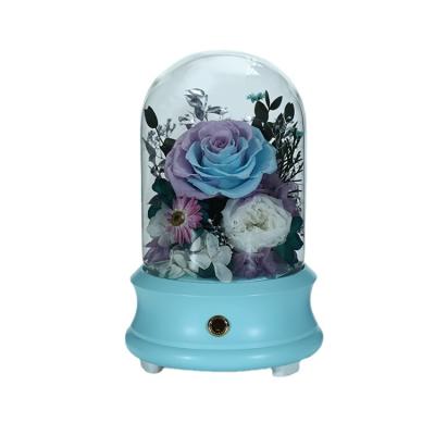 China New Style Preserved Flower Romantic Light Speaker Preserved Glass Eternal Roses With 12*18 Gift Box for sale