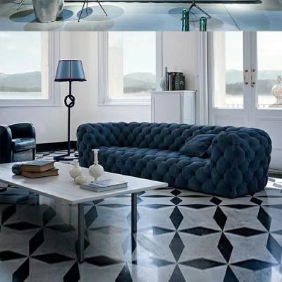 China Modular Chesterfield Style 3 Seater Modern Bar Villa Colorful Velvet Chesterfield Couch Sofa Furniture Button Tufted Blue for sale