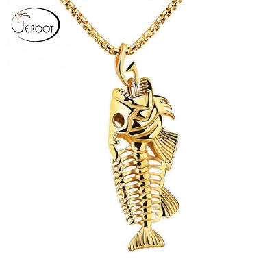 China Stainless Steel Skeleton Fish Stainless Steel Fish Bone Necklace Chain Pendant for sale