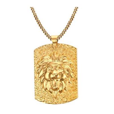 China Wholesale Stainless Steel Custom Brushed Gold Plated Lion Head Pendant Engraved for sale