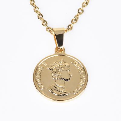 China CLASSIC Trendy Gold Plated Stainless Steel Fashion Commemorative Coin Pendant Necklace for sale