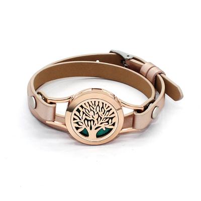 China Custom Tree of Life Essential Oil Diffuser Pendant Leather Bracelet for sale