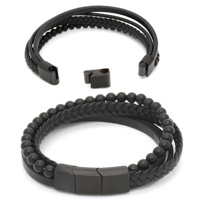 China Other Factory Wholesale Classic Style Mens Leather Bracelet Fashion Jewelry With Stainless Steel Buckle for sale