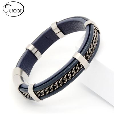 China Other Hot Selling Metal Stainless Steel Magnetic Leather Bracelet For Men for sale