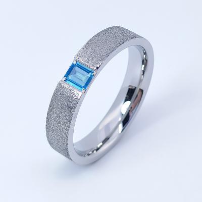 China FASHIONABLE High Quality Brushed Stainless Steel Cross Ring With Blue Zircon For Men for sale