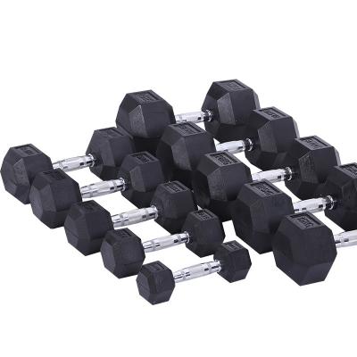 China Private Label Hexagonal High Quality Black Hex Dumbbell Set Bodybuilding Rubber Adjustable Dumbbell Set for sale