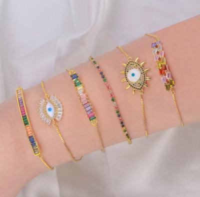 China YOHAPP Amazon Environmental Friendly Hot Sale Colorful Rhinestone Adjustable Micro Crystal Sun Moon Bracelet Full Pave CZ Evil Eyes Pendant Bracelet for sale