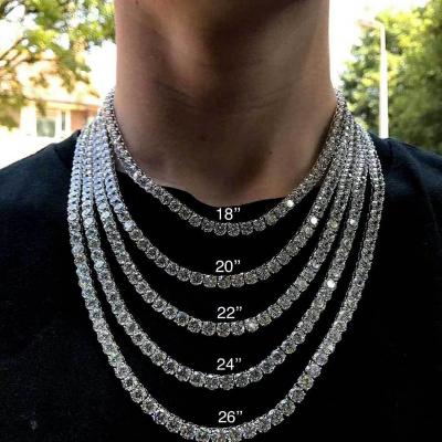 China YOHAPP Environmental Friendly Platinum Single Row Micro Pave Inlay Tennis Chain Choker Necklace Iced Out Zircon CZ Tennis Chain Necklace for sale