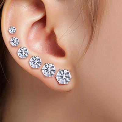 China Other Style 5Pcs/sets Simple Style Men Stainless Steel Jewelry Earrings Unisex Women Round Clear Zircon Stud Earring for sale