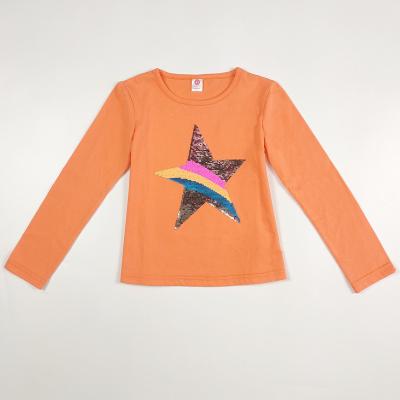 China Girls' T-Shirt with Sequin Printing Popular Long Sleeve Cotton/Polyester Kid's Tee for sale