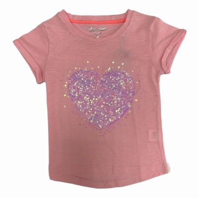 China 100% Combed Cotton Girl's Beaded Embroidered Short Sleeve Summer T-Shirt Slub Jersey for sale