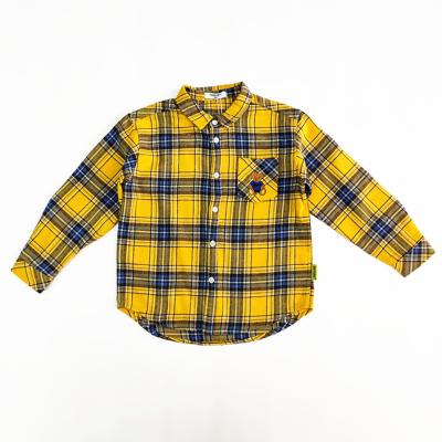 China Winter Holiday Children Top with Turn-down Collar and Cartoon Pattern in Plaid Cotton for sale