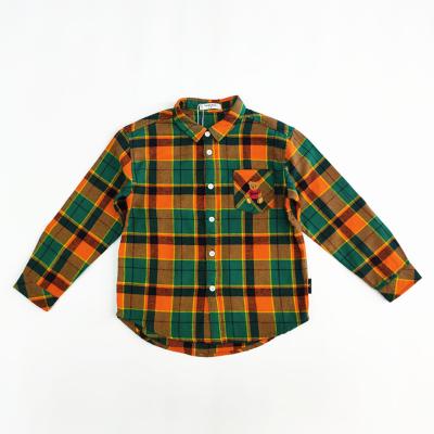 China Design Plaid Long Sleeve Children's Casual Shirts Loose Fit with Button and Embroidery for sale