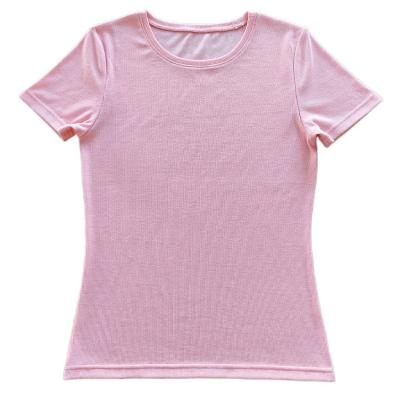 China Customize Women's Rib T-shirt with Short Sleeves and Cotton Spandex Soft Hand Feel for sale