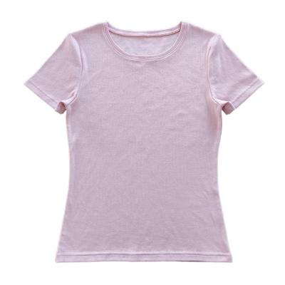 China Solid Pattern Women's T-shirt Customize Cotton Spandex Rib T-shirt for Style Clothing for sale