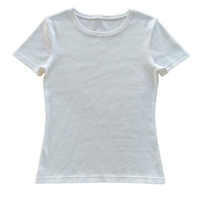 China Customize Cotton Spandex Rib T-Shirts for Women Ladies Basic Style Round-Neck T-Shirts for sale