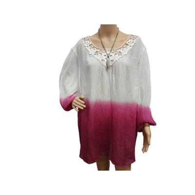 China Dip Dye Front Neck With Embroidery Shirts For Women Plus Size Fashion Women's Blouses for sale