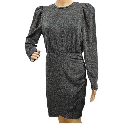 China Description Puff Sleeve Women's Cocktail Dress in Plain Dyed Shiny Metallic Thread for sale