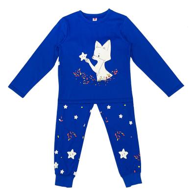 China Pyjama meisje 2 stukken set kinderen pyjama katoen ribbe manchet kinderen kleding met kleine MOQ Te koop