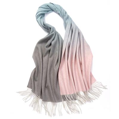 China European American factory direct 2022 autumn and winter 100% cashmere the latest two color gradient ribbon tassel ladies fashion high-end scarf for sale