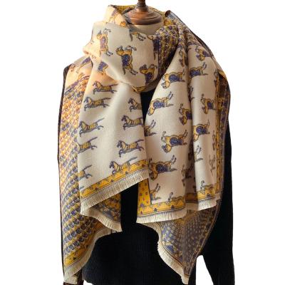 China European American Europe and American classic colorful horse pattern ladies warm autumn and winter new cashmere with tassel shawl fashion scarf for sale