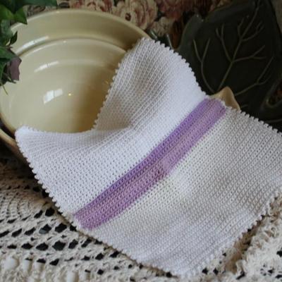 China F-9620 Victorian Sustainable 100% Cotton White With Purple Stripe Microfiber Dish Cloth Crocheted Bulk Wash Tissues Kitchen Daily Dish Towel for sale