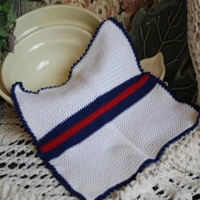 China F-9618 Viable White With Red Navy Blue Stripe Knit Dish Cleaning Cloth Custom Wash Cloth Crochet Cotton Dish Towel Reusable Kitchen for sale