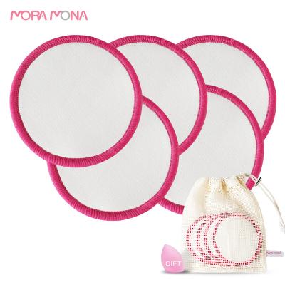 China Mora Mona 10pcs/pack Reusable Bamboo Cotton Makeup Remover Microfiber Face Pads Washable With Mesh Bag for sale