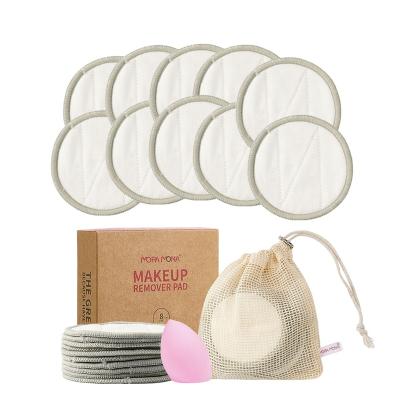 China Makeup Moramona 2layer Bamboo Cleansing Cotton White Makeup Remove Pads 10 Pcs Reusable Laundry Bag Cleaning Pads for sale