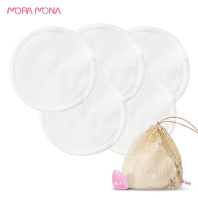 China Mora Mona 5pcs/pack Reusable Face Makeup Remover Pads Washable Bamboo Cotton With Mesh Bag for sale