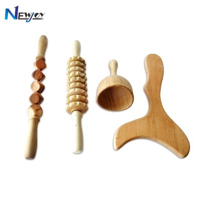 China Gua sha roller kit dropshipping Therapy Tools 4pc Wooden Wood Therapy Tools Anti Cellulite Massager Board Guasha Massage Dropshipping Wooden Gua Sha Massage Tool for sale