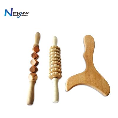 China Dropshipping 3pc Gua Sha Roller Set Wooden Wooden Dropshipping 3pc Therapy Massage Tool Kit Other Massager Products Guasha Maderotherapie Anti Cellulite Body Gua Sha Roller for sale