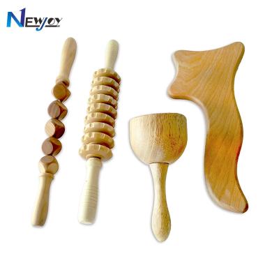 China Gua sha roller kit dropshipping therapy tools 4pc anti cellulite wooden body roller colombian wood massage tools set Maderoterapia Kit Dropshipping Wood Massage Gua Sha for sale