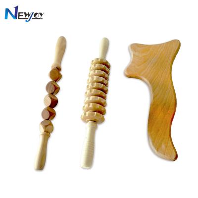 China Guasha Roller Set Beauty Therapy Y Shape Face Roller Gold Wooden Gua Sha Therapy Massage Tools Wooden Maderoterapia Massage Tool for sale