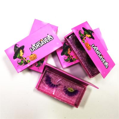 China Halloween Eyelash Box Good Quality Private Label 5D 25mm Mink Colored Real Eyelashes With Custom Box for sale