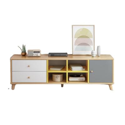 China Foldable TV Stand With Filing Console Concise Style With Cabinets And Interior Shelves Cheap And Modern Home Furniture Open Shelf Brown for sale