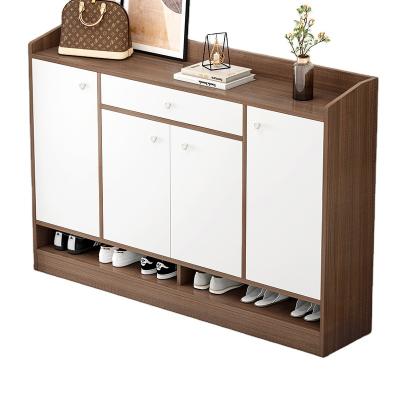 China Contemporary (height) adjustable and contracted style MDF veneer shoe arch four tall doors and two drawers store contents to receive cabinet door entry for sale