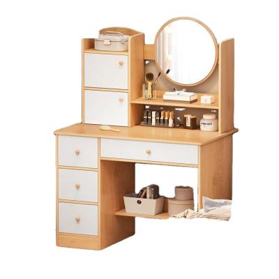 China Modern (Size) Adjustable Simple Small Bedroom Mini Storage Cabinet With LED Lamp Mirror Stool Dressing Table for sale