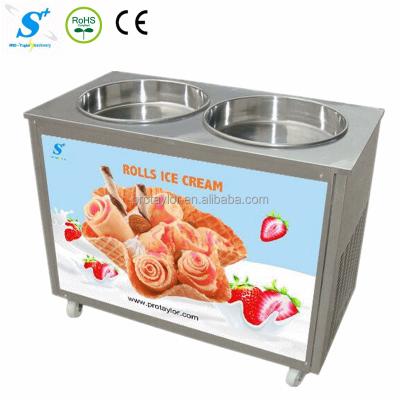 China Ice Cream Double Pans Stainless Steel Ice Cream Roll Machine for sale