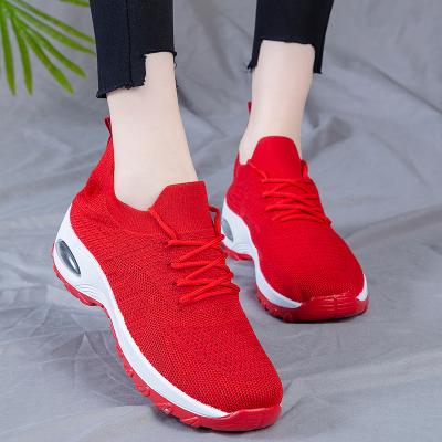 China 2022 New Red Thick Bottom Stretch Tennis Sneakers Sports Breathable Running Shoes For Ladies Women for sale