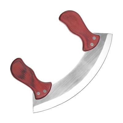 China Durable Double Handle Curved Cutting Knife Stainless Steel Ulu Knife Pizza Rocker Knife for sale