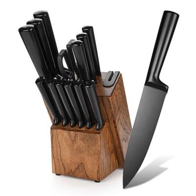 China Sustainable Knife Set With Black German Sharpener Block 14 Pcs Stainless Steel Knives Set With Steak Knife Set for sale