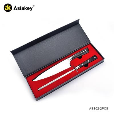 China High Quality Packing Asiakey 2PCS Viable Box Knife and Sharpener Set Chef Knife Sets for sale