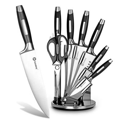 China 8 Pieces Disposable Kitchen Knife Set 1.4116 HC Acrylic Block German Steel Sharp Knife Block Set for sale