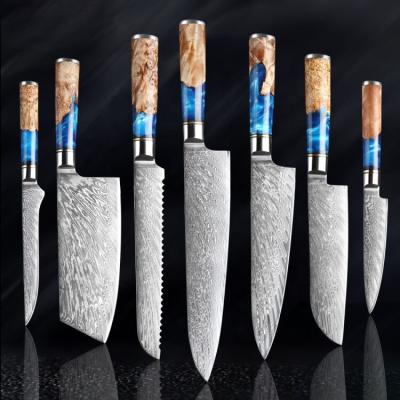 China Professional Viable Professional Tiny Wave Blade Pattern G10 Handle Knife Set Japanese Damascus Knife for sale