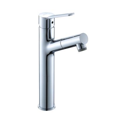 China Pull Out Jet Luxury Pull Out Hot Water Brass Chrome Bathroom Basin Faucets for sale