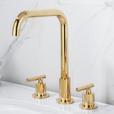 China North America Gold Bathroom Faucets Double Handle 3 Hole Basin Faucet Metered Hot Selling Mixer Tap for sale